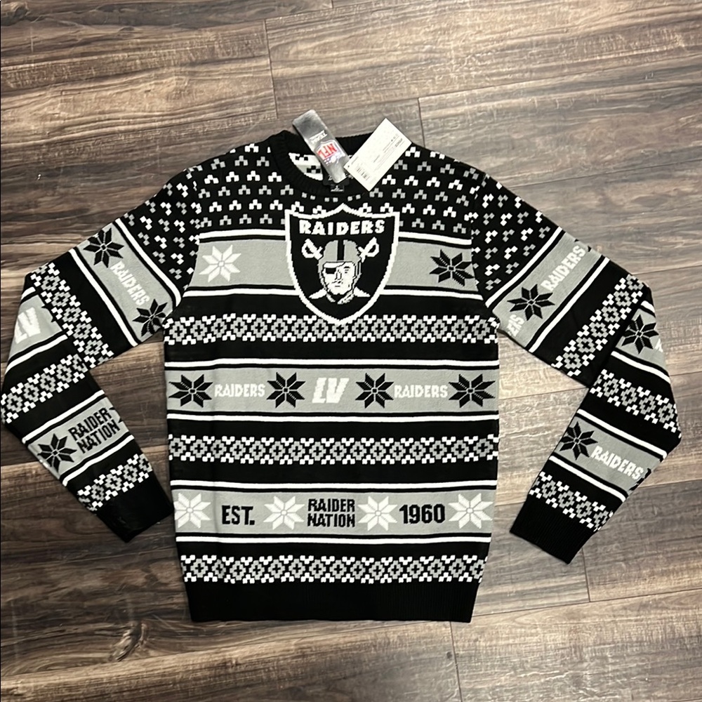 Men’s Nfl licensed Black and Gray Raiders Sweater